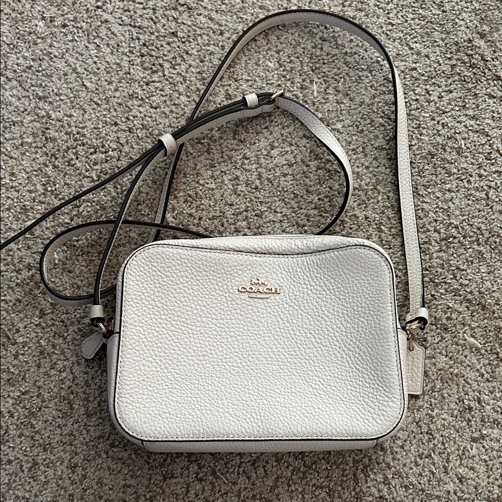 COACH White Pebble Leather Camera Crossbody Bag
